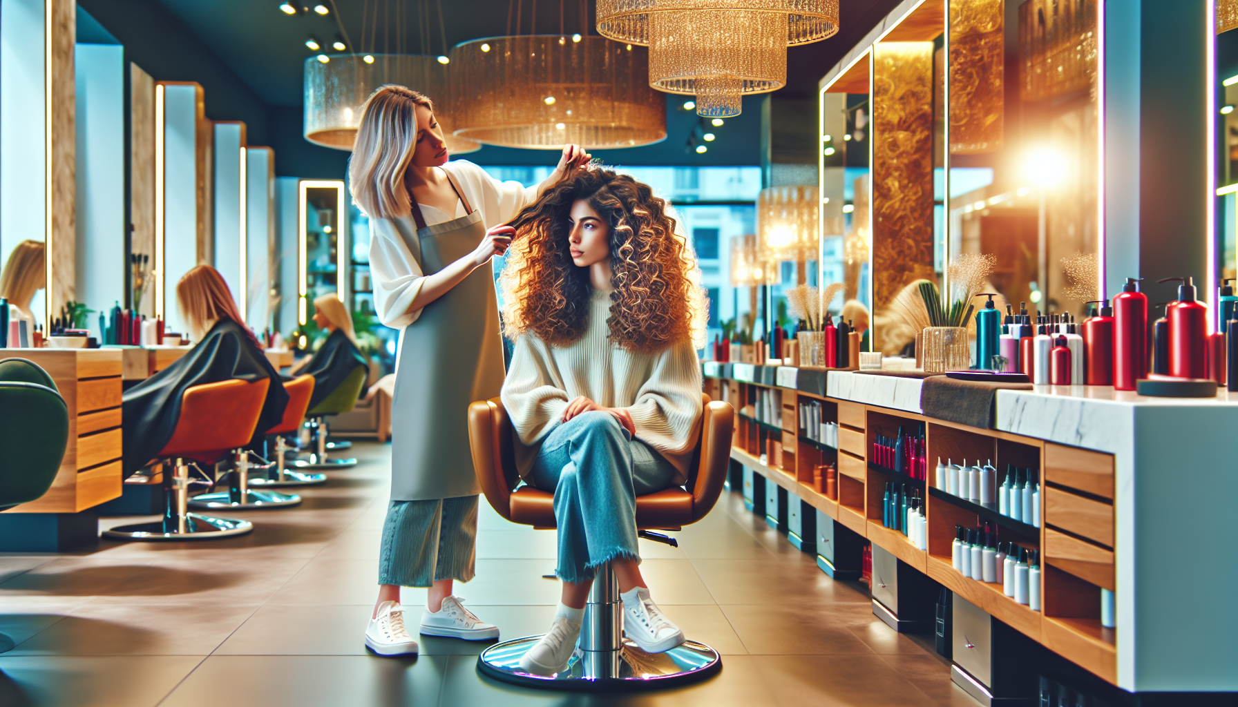 curly hair highlights salon